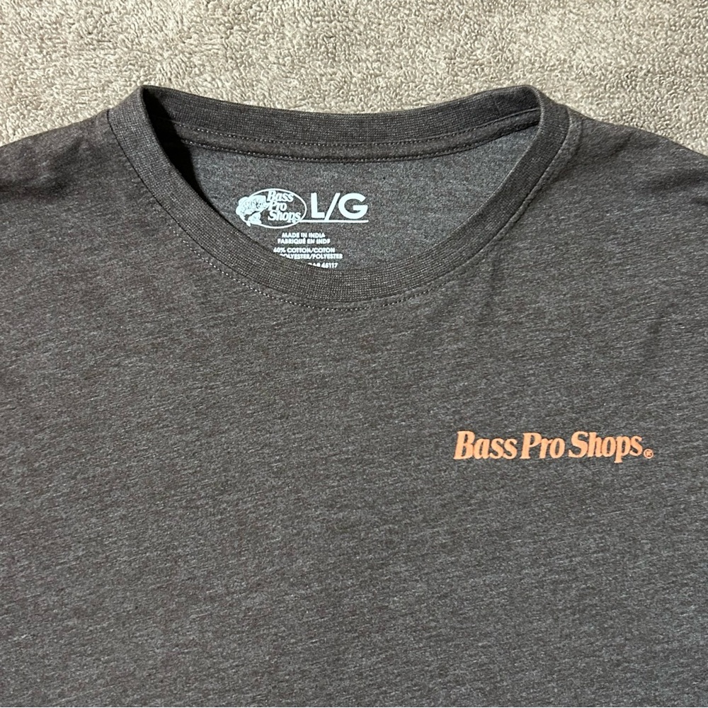 Bass Pro Shops Long Sleeve Cotton T-Shirt Large Brown with Orange Print - Picture 2 of 8